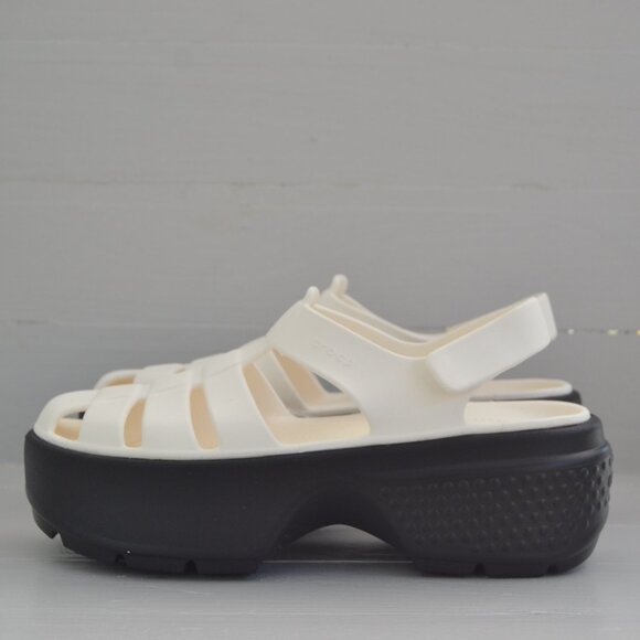 CROCS Shoes - Crocs White Black Platform Sandals Women's 9 NWT Stomp Fisherman Shoes Summer